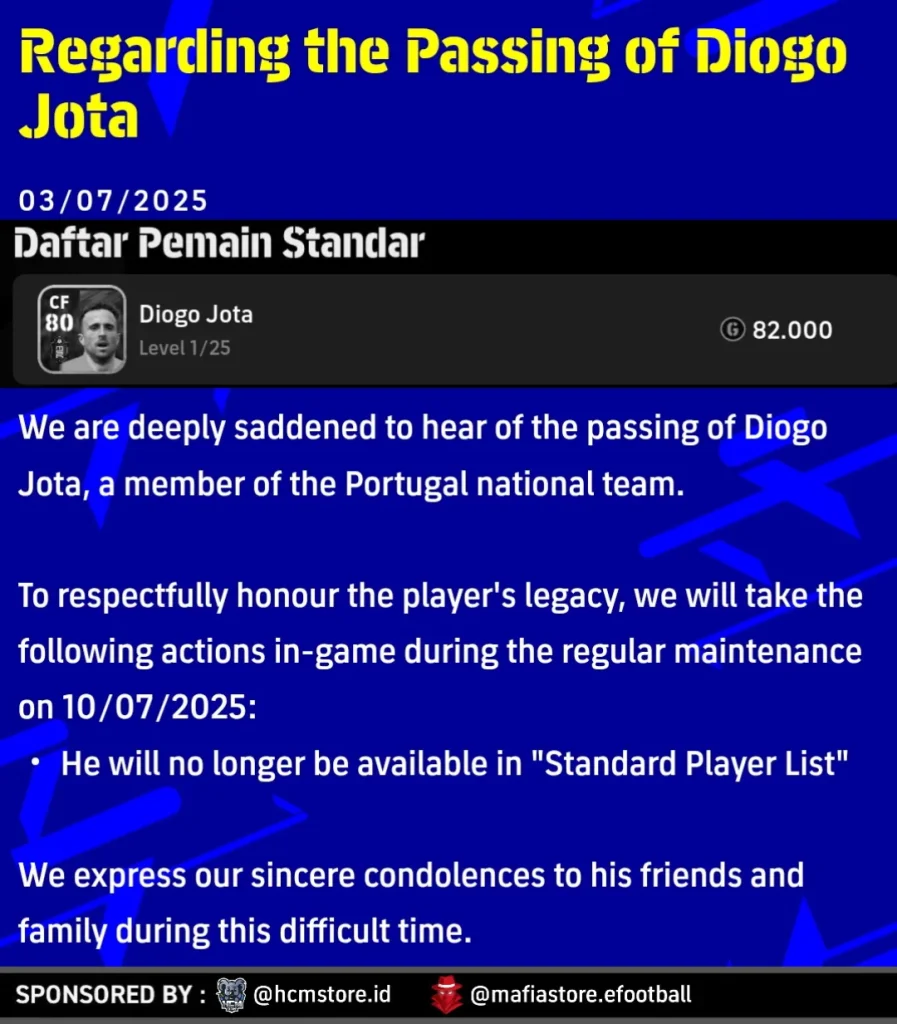 Diogo Jota dihapus efootball